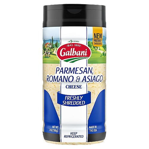 Galbani Freshly Shredded Parmesan, Romano & Asiago Cheese, 7 oz