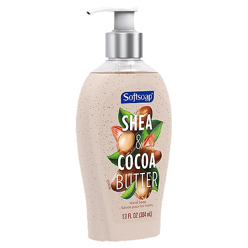 Softsoap Moisturizing Liquid Hand Soap, Shea & Cocoa Butter - 13 Fluid Ounce
Beautify your sink today with Softsoap Shea & Cocoa Butter moisturizing liquid hand soap all while expressing your personal style and indulging in the warm scent of shea and cocoa butter. This liquid hand soap pump enhances the hand washing experience and also retains your skin's natural moisture.

liquid hand soap, hand soap, refillable soap pump dispenser, kitchen hand soap, bathroom hand soap, shea hand soap, cocoa butter hand soap, shea and cocoa butter hand soap, scented hand soap, moisturizing hand soap, decorative hand soap, soap, best hand soap, handsoap, hand wash, handwashing, best, hydrating, nice smell, protection, non-irritating, non-drying, easy rinse, lather, value, quality, premium, safe, children, kids, schools, fresh scent, lightly scented, fragrance, shea, cocoa butter, hand soap, liquid hand soap, soft soap, softsoap, Décor, bathroom soap, kitchen soap, decorative soap