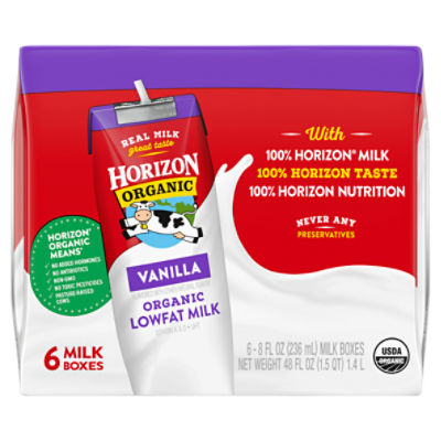 Horizon Organic 1% Lowfat UHT Vanilla Milk, 8 Oz., 6 Count