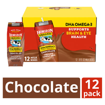 Horizon Organic 1% Lowfat UHT DHA Omega-3 Chocolate Milk, 8 Oz., 12 Count