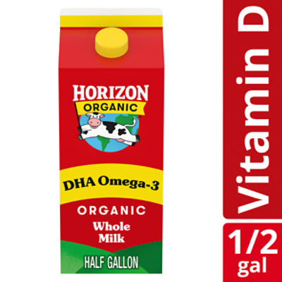 Horizon Organic DHA Omega-3 Milk, DHA Whole Milk, 64 FL OZ Half Gallon Carton