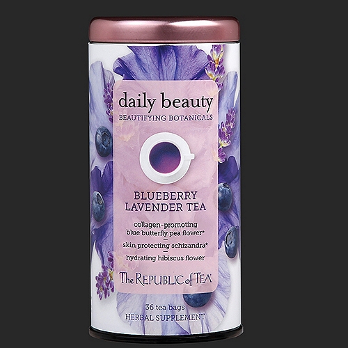 Blueberry Lavender Tea, Collagen-Promoting Blue Butterfly Pea Flower, Skin Protecting Schizandra, Hydrating Hibiscus Flower, 36 Unbleached Tea Bags
