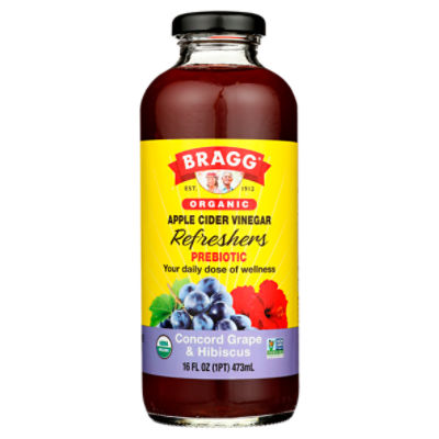 Bragg Organic Concord Grape & Hibiscus Prebiotic Apple Cider Vinegar, 16 fl oz, 16 Fluid ounce