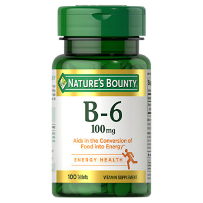 Nature's Bounty Vitamin B-6, Supports Energy Metabolism and Nervous System Health, 100mg, 100 Tablets