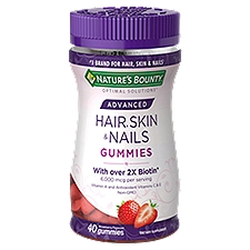 Nature's Bounty Optimal Solutions Gummies, Advanced Hair, Skin and Nails 6000mcg Biotin Non-GMO Strawberry Flavor, 40 Each