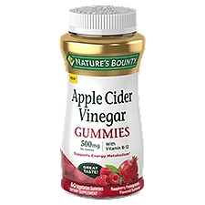 Nature's Bounty Apple Cider Vinegar Gummies Dietary Supplement, Raspberry Pomegranate Flavor, 500 Mg