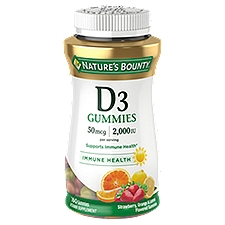 Nature's Bounty Vitamin D3 Gummies, Supports Immune Health*, 50mcg 2000IU, Mixed Fruit Flavor, 90 Gummies