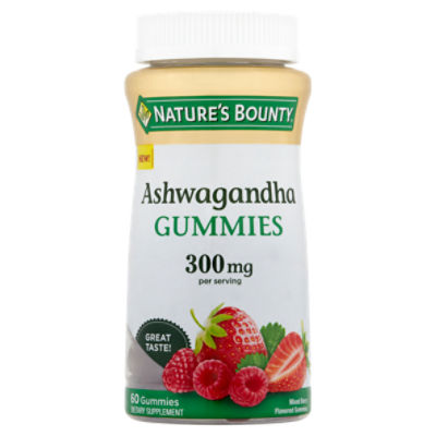 Nature's Bounty Ashwagandha Mixed Berry Flavored Gummies Dietary Supplement, 300 mg, 60 count