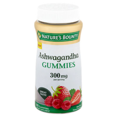 Nature's Bounty Ashwagandha Mixed Berry Flavored Gummies Dietary Supplement, 300 mg, 60 count