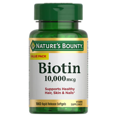 Nature's Bounty Biotin Vitamin Supplement Value Pack, 10,000 mcg, 180 count, 180 Each