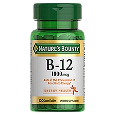 Nature's Bounty B-12 Vitamin Supplement, Supports Energy Metabolism, 1000 mcg, 100 count, 100 Each
