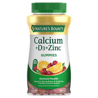 Nature's Bounty Calcium +D3+Zinc Gummies Dietary Supplement, 70 count