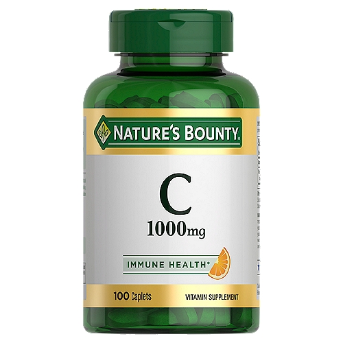 Nature's Bounty C Caplets, 1000mg, 100 count
Vitamin Supplement

Immune health*
*This statement has not been evaluated by the Food and Drug Administration. This product is not intended to diagnose, treat, cure or prevent any disease.

Non-GMO, no artificial color, no artificial flavor, no artificial sweetener, no preservatives, no sugar, no starch, no milk, no lactose, no soy, no gluten, no wheat, no yeast, no fish. Sodium free. Suitable for vegetarians.