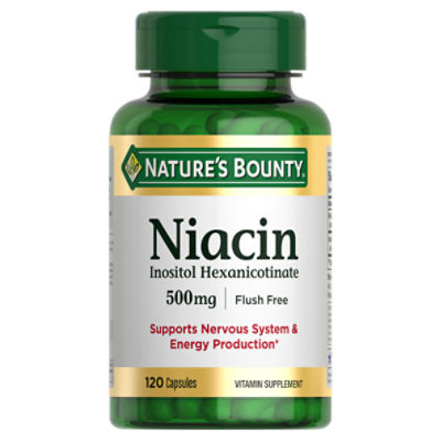 Nature's Bounty Niacin 500mg Flush Free, Cellular Energy Support, Supports Nervous System Health, 120 Capsules