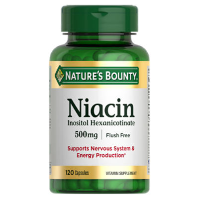 Nature's Bounty Niacin 500mg Flush Free, Cellular Energy Support, Supports Nervous System Health, 120 Capsules, 120 Each