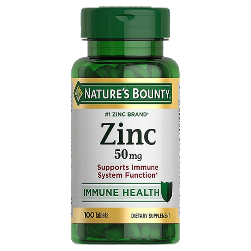 Nature's Bounty Zinc Caplets, 50 mg, 100 count
Dietary Supplement

Supports immune system function*
*This statement has not been evaluated by the Food and Drug Administration. This product is not intended to diagnose, treat, cure or prevent any disease.

Non-GMO, no artificial color, no artificial flavor, no artificial sweetener, no preservatives, no sugar, no starch, no milk, no lactose, no soy, no gluten, no wheat, no yeast, no fish. Sodium free. Suitable for vegetarians.