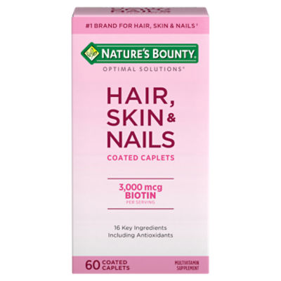 Nature's Bounty Optimal Solutions Hair, Skin & Nail Vitamin Caplets with Biotin 3000 mcg, 60 Ct, 60 Each
