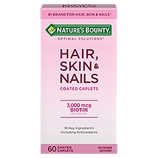 Nature's Bounty Optimal Solutions Hair, Skin & Nail Vitamin Caplets with Biotin 3000 mcg, 60 Ct, 60 Each