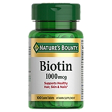 Nature's Bounty Biotin, Supports Metabolism for Energy and Healthy Hair, Skin, and Nails, 1000 mcg, 100 Tablets, 100 Each