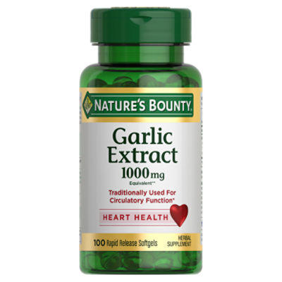 Nature's Bounty Garlic Extract Supplement, Supports Circulatory Function, 1000 mg Rapid Release Softgels, 100 Count, Pack of 3, 100 Each