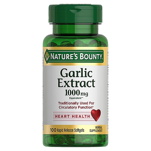 Nature's Bounty Garlic Extract Supplement, Supports Circulatory Function, 1000 mg Rapid Release Softgels, 100 Count, Pack of 3