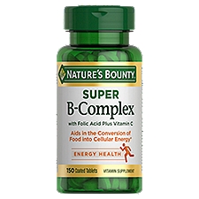 Nature's Bounty Super B Complex with Vitamin C & Folic Acid, Immune & Energy Support, 150 tablets, 100 Each