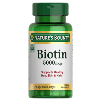 Nature's Bounty Biotin, Supports Metabolism for Cellular Energy and Healthy Hair, Skin, and Nails, 5000 mcg, 72 Softgels
