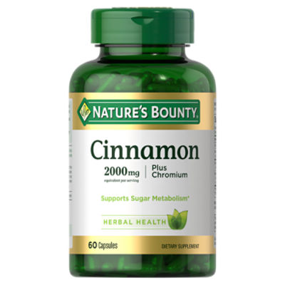 Nature's Bounty Cinnamon Plus Chromium Dietary Supplement, 2000 mg, 60 count