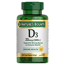 Nature's Bounty Vitamin D3, Immune & Bone Support, 1000 IU, 250 Rapid Release Softgels