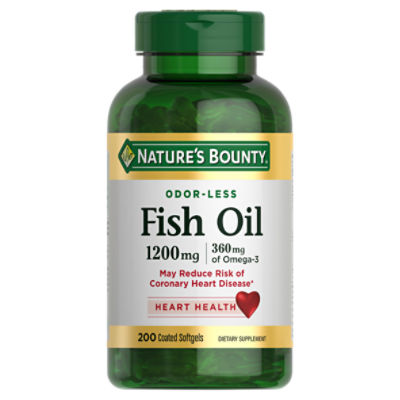 Nature's Bounty OdorLess Fish Oil Dietary Supplement, 1200 mg, 200 count