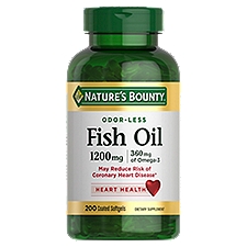 Nature's Bounty Odor-Less Fish Oil, Dietary Supplement, Supports Heart Health,1200 mg, 200 Coated Softgels