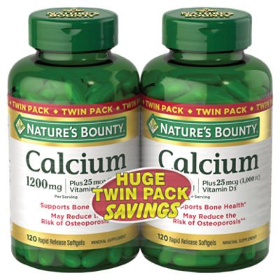 Nature's Bounty Calcium Mineral Supplement Twin Pack, 1200 mg, 120 count