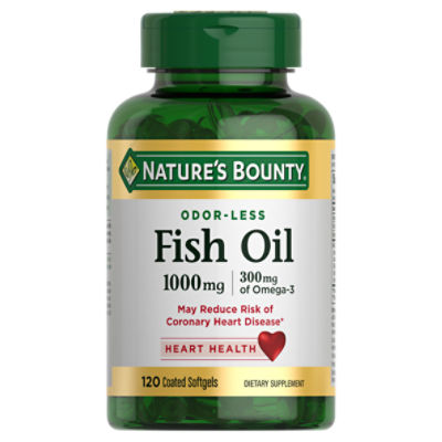 Nature's Bounty Fish Oil, Dietary Supplement with 300mg Omega-3, Supports Heart Health, 1000mg, 120 Coated Softgels
