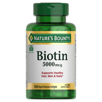 Nature's Bounty Biotin, Supports Metabolism for Cellular Energy and Healthy Hair, Skin, & Nails, 5000 mcg, 150 Softgels