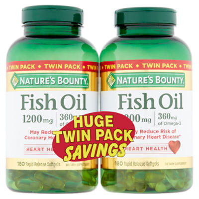 Nature's Bounty Fish Oil Rapid Release Softgels Twin Pack, 1200 mg, 360 count