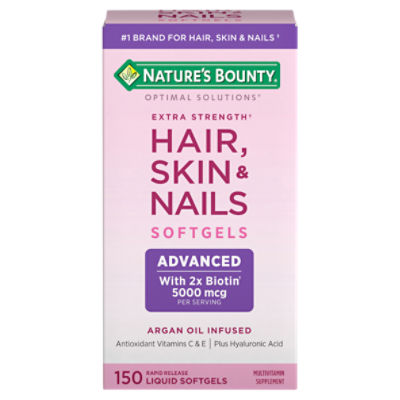 Nature's Bounty Optimal Solutions Hair, Skin & Nails Multivitamin Supplement, 5000 mcg, 150 count