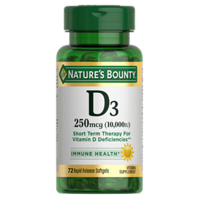 Nature's Bounty D3 Rapid Release Softgels, 250 mcg (10,000 IU), 72 count