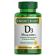 Nature's Bounty Vitamin D3 Rapid Release Softgels, 50 mcg (2,000 IU), 350 count