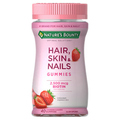 Nature's Bounty Optimal Solutions Hair, Skin & Nails Gummies, Strawberry Flavored, 40 Ct