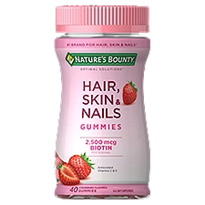 Nature's Bounty Optimal Solutions Strawberry Flavored Hair, Skin & Nails Gummies, 2500 mcg, 40 count