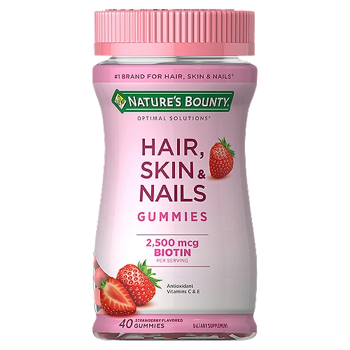 Nature's Bounty Optimal Solutions Hair, Skin & Nails Gummies, Strawberry Flavored, 40 Ct