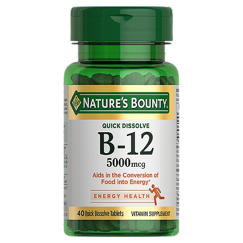 Nature's Bounty Vitamin B12 5000 mcg Tablets for Energy Metabolism, 40 Ct