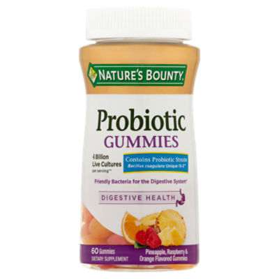 Nature's Bounty Pineapple, Raspberry & Orange Flavored Probiotic Gummies, 60 count