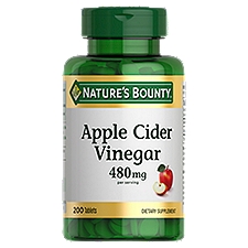 Nature's Bounty Apple Cider Vinegar, Plant Passed Vegetarian Supplement, 480mg, 200 Tablets
