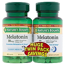 Nature's Bounty Melatonin Capsules Twin Pack, 10mg, 60 count, 2 pack