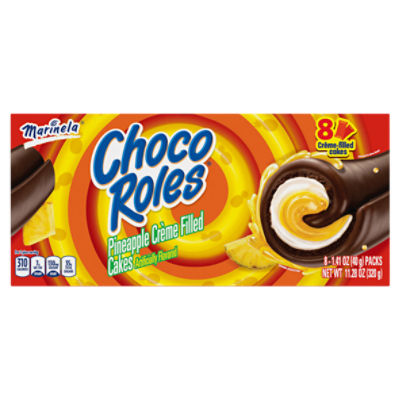 Marinela Choco Roles Pineapple Crème Chocolate Flavored Covered Filled Cakes, 8 packs, 11.28 oz