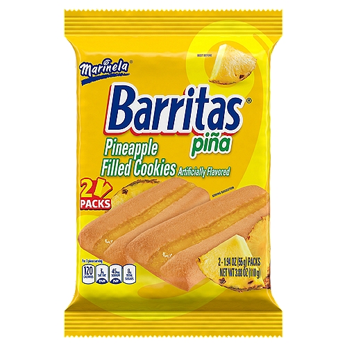 Marinela Barritas Piña Pineapple Soft Filled Cookie Bar, Artificially Flavored, 2 Packs, 3.88 Ounces