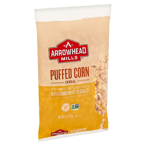 Arrowhead Mills Puffed Corn Cereal, 6 oz
It's Simple: No Short-Cuts, 100% Commitment to Quality

Hearty puffed corn delivers a subtly sweet flavor as part of a complete breakfast.