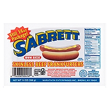 Sabrett Skinless Beef, Frankfurters, 14 Ounce