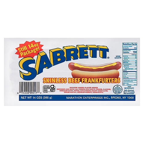 Sabrett Skinless Beef Frankfurters, 14 oz